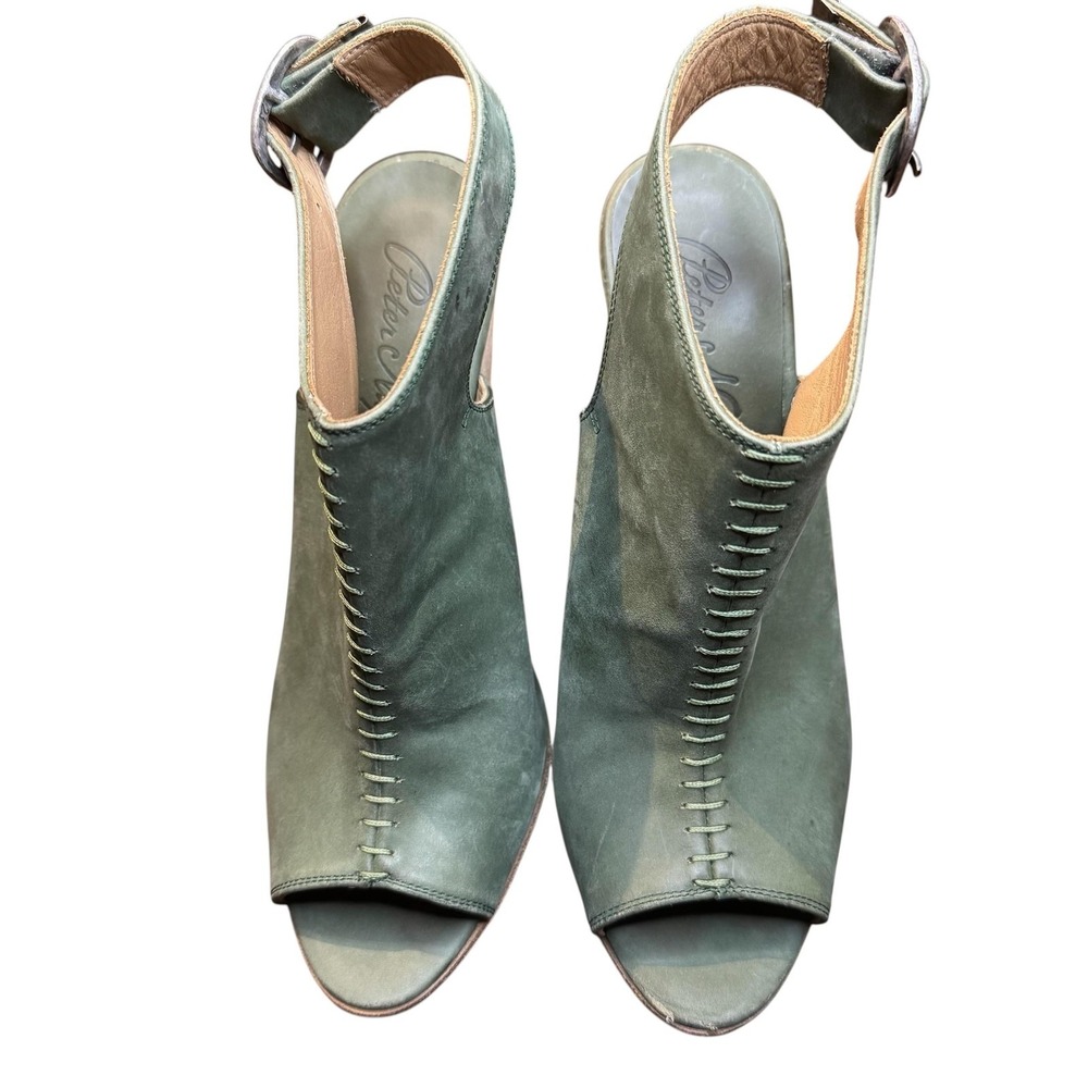 Peter Nappi Shoes Womens Size 7.5 Green Leather Slingback Sandals Block Heel